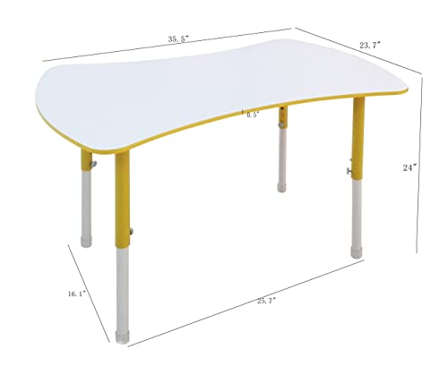 FixtureDisplays® Adjustable Height Preschool Activity Table Collaborative Desk Bow Tie Shape Preschool Table 18538-YELLOW