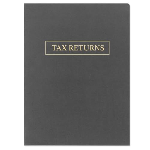 50 Pack, Tax Return Folders with Pockets, Grey Linen, Gold Foil