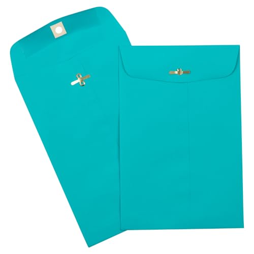 JAM PAPER 6 x 9 Open End Catalog Colored Envelopes with Clasp Closure - Sea Blue Recycled - Bulk 250/Box