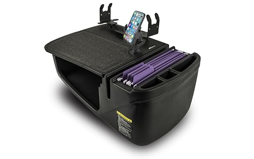 AutoExec Efficiency GripMaster Car Desk for Your Vehicle Workstation and Mobile Office, Black with 400 watt Power Inverter, Printer Stand and Phone Mount