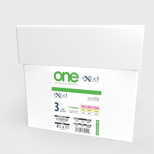8.5 x 11 Excel One Carbonless Paper, (230950) 3 part Reverse (Bright Pink/Canary/White), 3 Reams, 501 Sets
