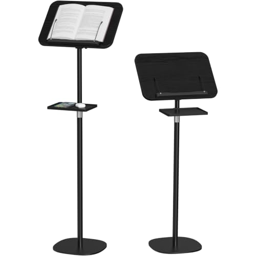Snughome Floor Book Stand with Tray, Height Adjustment 21"-51", Black
