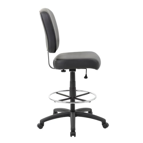 Scranton & Co Heavy Duty Wide Seat Drafting Stool, Black Caressoft Upholstery, Adjustable Seat Height, 275 lb Capacity, Chrome Footring, Sturdy Nylon Base, Comfortable Office or Drafting Chair