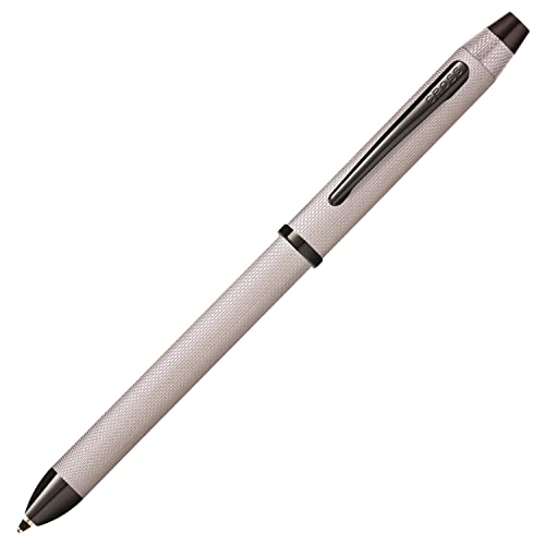 Cross Tech3+ with Sophisticated Brushed Crome Diamond Pattern Finish Barrel, 0.5mm Pencil, Black and Red Ink Refills, Interchangeable Cap Tops in Premium gift box
