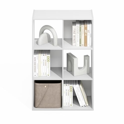 Furinno PELLI Book Shelf, 3x2 Bookshelf, Cube Storage Organizer Cabinet, 11.6 x 24.2 x 35.9, for Living Room, Bedroom, Home Office, Plain White