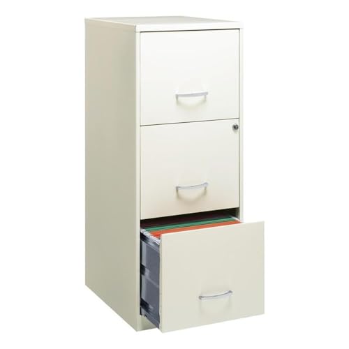 Scranton & Co 18" Deep 3 Drawer Metal Vertical Filing Cabinet, Letter Size, Locking, Home Office, in Pearl White