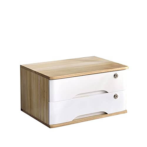 ARGENTFLUX Desktop Storage Box with Drawers-1/2/3/4 Tier with Lock Flat File Cabinet Storage,Wooden File Cabinet(C,2 Drawers)