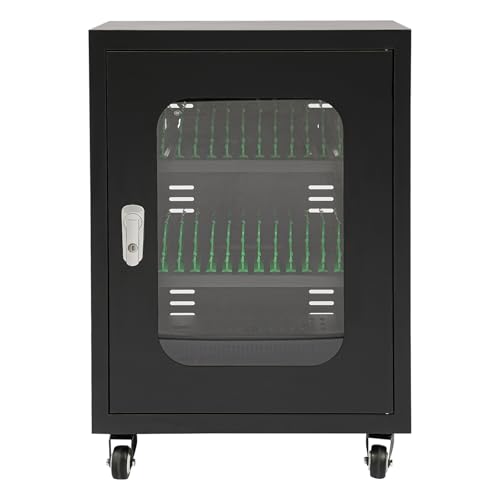 Charging Cart, 30 Device Mobile Charging Station with 4 Universal Wheels, Up to 8" Screen Size, Office and Classroom Rolling Storage Carts with Key for Phone, Black