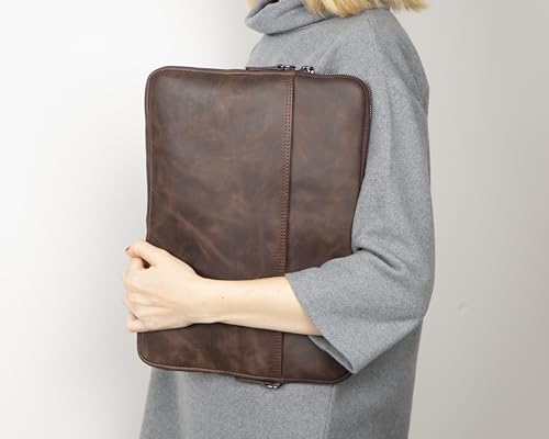 VENOULT Genuine Leather Laptop & Tablet Sleeve – Slim Design, Fits Devices up to 12" - 16" – Customizable Design, Soft Suede Lining, Lightweight Case for (Chocolate Brown, up to 16" Devices)