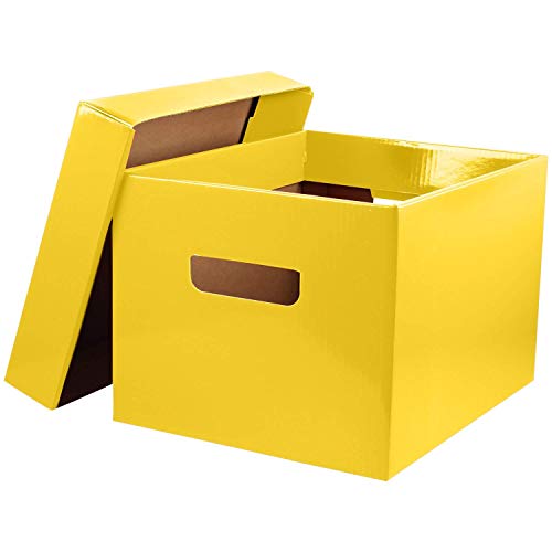 Thick Cardboard Tote and Store Box lightweight Storage organizer Bin with lid for Office or Classroom file box ballot and suggestion Box 15.25"L x 12.25"W x 10.15"H Assorted Colors (Pack of 6)
