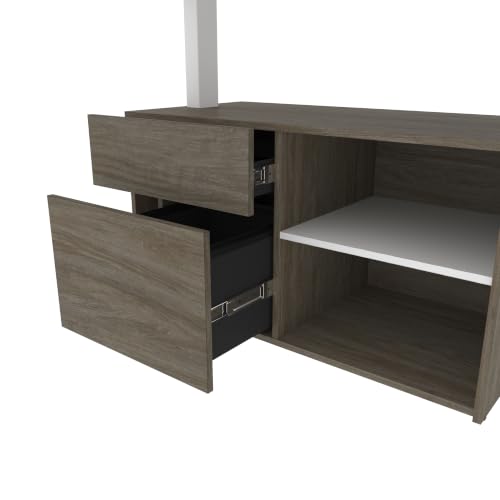 Bestar L-Shaped Standing Desk with Credenza, Walnut Grey, Viva, 72W