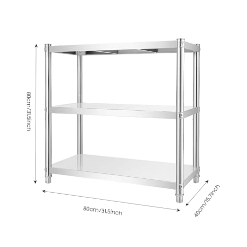 JZSWYST 3-Tier Stainless Steel Food Prep Table, 31x16 Inche Commercial Kitchen Worktable with 2 Adjustable Undershelf, Heavy Duty Prep Metal Work Table for Restaurant Kitchen Bar Hotel Garage