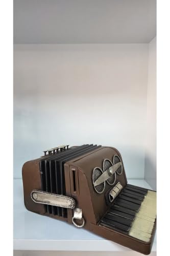3-Piece Decorative Metal Set: Accordion Coin Bank, Vintage Phone Coin Bank, & Typewriter - Retro Style, Handcrafted Metal & Wood - Unique Home Decor Accents - Metalik, Metalik Eskitme, Kahverengi
