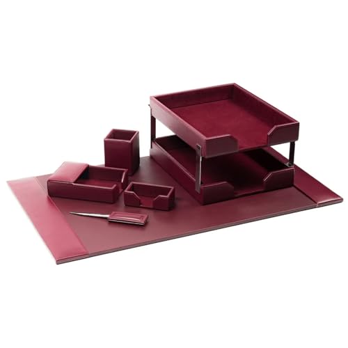 Dacasso Burgundy Bonded Leather Luxury 8-Piece Desk Accessory Set - Blotter Pad & Desk Organization Essentials - Executive Decor and Surface Protector