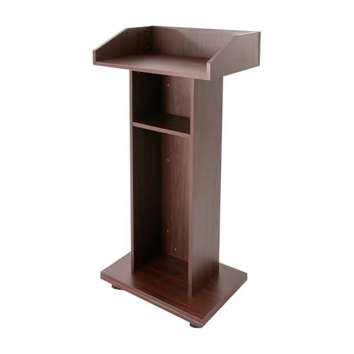 Mobile Wooden Podium Stand,43.3 Inches Conference Presentation Stand with 4 Wheels,3-Tier Conference Presentation Stand for Conference Rooms,Meeting Halls,Religious Establishments (Brown)