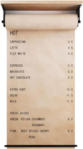 Kraft Paper Roll Display Wall Mounted Kraft Paper Dispenser & Cutter with Wood Shelf & 50M Paper Roll - for to-Do Lists, Daily Specials, Menus for Office Coffee Shop.40cm/15.7inch Wide