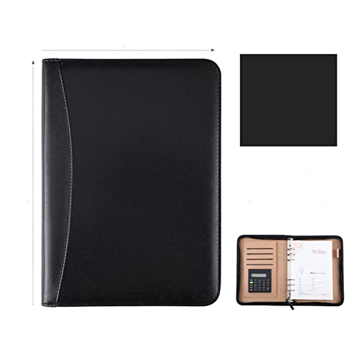 MJNHBGX A6 Ring Binder A6 A5 B5 Diary Notebook and Journal Binder Spiral with Calculator Zipper Bag Note Book Business Manager Folder Padfolio Handbook A6 Binder，Noir-A5