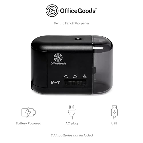 OfficeGoods Electric Pencil Sharpener, Battery or Cord Powered, Black