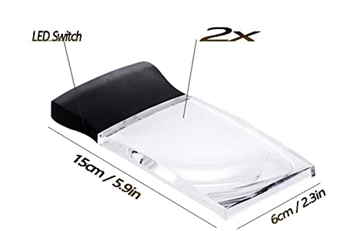 EUQKKWLOY Magnifier Magnifying Glass Led Light 2X Large Rectangular Handheld Magnifier Reading Rimless Distortion-Free Lens for Seniors,Low,Books,Pages Keep It in Mind