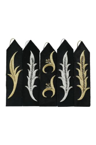 Handmade 5-Piece Maraş İşi Bookmark Set 7.1 in Black Velvet with Gold and Silver Thread Embroidery