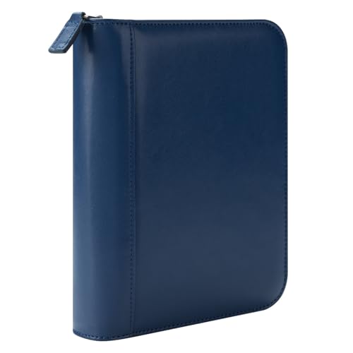 FranklinCovey - FC Signature Ring-Bound Binder for FranklinCovey Planners | Leather - Zipper Binder (Compact, Blue)