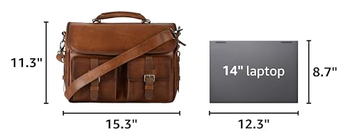 VELEZ Tan Full Grain Leather Messenger Bag for Men - 15" Laptop Briefcase - Mens Vintage Business Crossbody Computer Bags