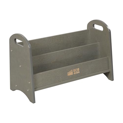 ECR4Kids 2-Shelf Tabletop Book Display with Handles, Beginner Bookshelf, Grey Wash