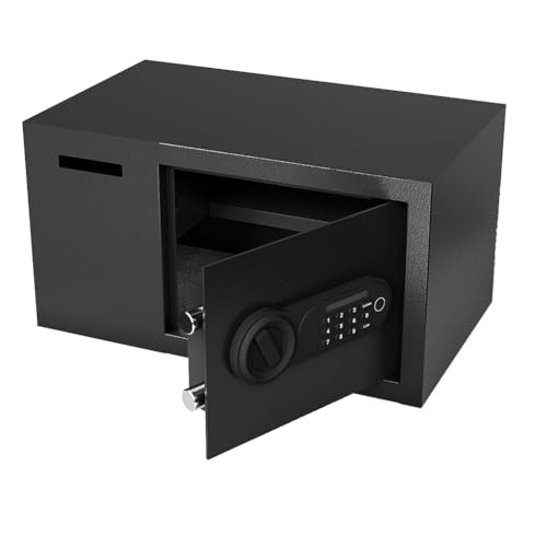 HOYOC Safe Box, Steel Security Safe Lock Box with Electronic Keypad and & Keys Home Hotel Security Safe Box Multi-User Keypad Security Business Depository Drop Safe for Money, Cash & Mail Lock Box
