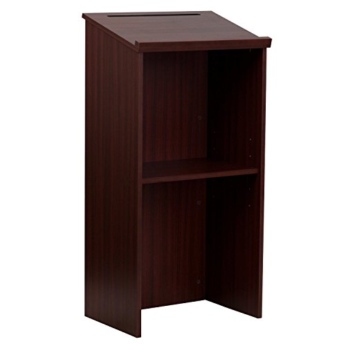 AdirOffice Wooden Podium with Storage Shelf - Speaking Lectern, Hostess Station for Restaurant, 46.25 Inches, Mahogany