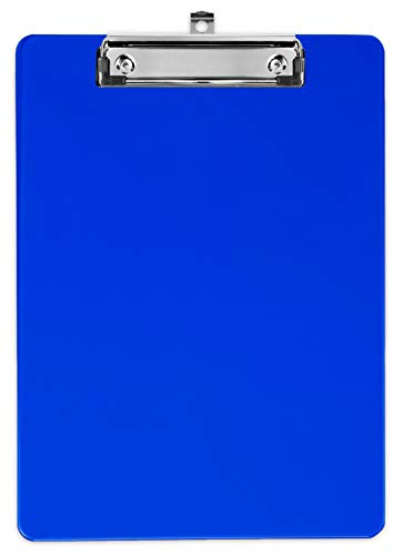 Blue Plastic Clipboard with Low Profile Clip (Pack of 12) - Letter Size Clip Board Blue with Flat Clip, A4 Size Acrylic Clipboard for Boys and Girls | Cute Aesthetic College & Back to School Supplies