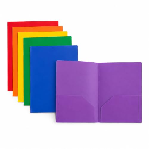 Encased Plastic 2-Pocket Folders, Assorted Colors - 30 Pack