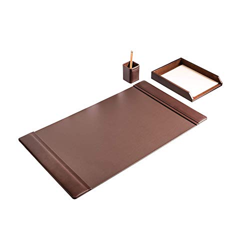 DACASSO Leather Desk Set with Side Rails - Luxury Leather Desk Pad & Desk Organization Essentials - Office Organization & Executive Desk Decor - (Brown, 3 Piece)