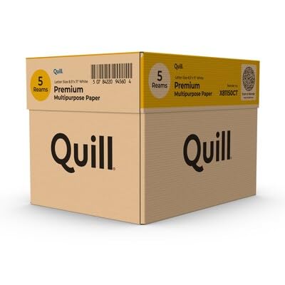 Quill Brand® 8.5" x 11" Premium Multipurpose Paper, 20 lbs., 97 Brightness, 5 Reams/Carton, 500 Sheets/Ream