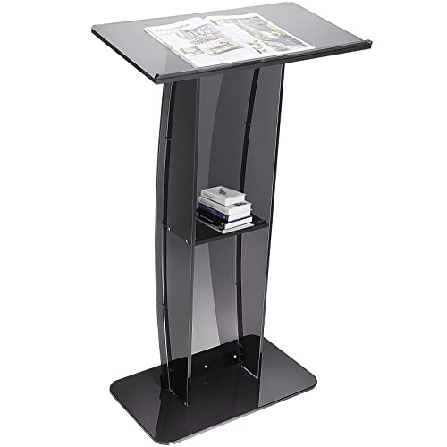 VEVOR Acrylic Podium, 47" Acrylic Podium Stand with Wide Reading Surface & Storage Shelf, Floor-Standing Clear Pulpits Acrylic for Church Office School, Black