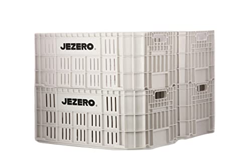 JEZERO Harvest Storage Crate | Stackable Plastic Tote Box for Fruit & Vegetables, Kitchen, Pantry, Closet, Car & Outdoor Use | Open Utility Bin, White, 6-Pack, 20" x 12" x 8"
