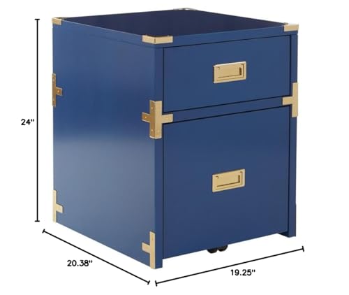 Pemberly Row 2 Drawer File Cabinet, 19.25"W x 20.38"D x 24"H, Solid Wood with Metal Hardware, Lapis Blue Finish, Fully Assembled, Classic Campaign Style Office Storage for Letter and Legal Size Files