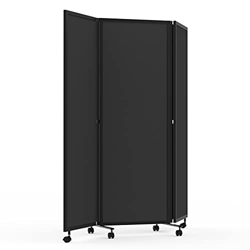 Stand Up Desk Store ReFocus Three-Panel Trifold Acoustic Fabric Room Divider Partition Privacy Screen (Anthracite Gray PET, 71” x 65")