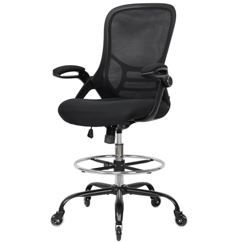 HYLONE Drafting Chair Adjustable, Tall Office Chair Lumbar Support Ergonomic Standing Desk Chair Heavy Duty Tall Drafting Stool for Artists with Footrest Home Office Drafting Stool