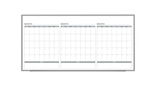 Ghent Calendar Whiteboard with Aluminum Frame, 3 Month Calendar, Magnetic, 4'H x 8'W