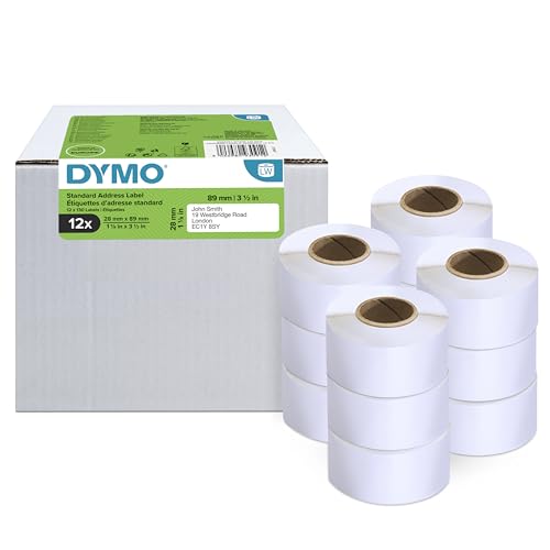 DYMO Authentic LW Address Labels, 28mm x 89mm, 12 Rolls of 130 Easy-Peel Labels (1, 560 Count), Self-Adhesive, for LabelWriter Label Makers