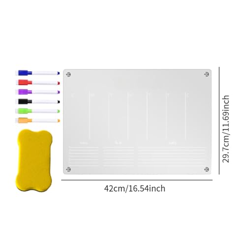 LOUYENOUS Acrylic Fridge Note Board Weekly Planning Message Board to Do List Easy to Install with 6 Color Markers Clear, Erasable Board