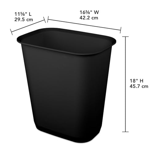 Sterilite 9 Gallon Large Open Rectangular Wastebasket, Black, 6 Pack