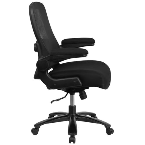 Scranton & Co Big and Tall Swivel Office Chair, Black Finish, Ventilated Mesh Back, Fabric Upholstered Padded Seat, Adjustable Lumbar Support, High Weight Capacity, Heavy Duty Metal Base, Ergonomic