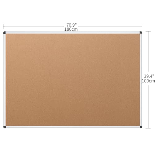 VIZ-PRO Large Cork Bulletin Board, 72 X 40 Inches, Wall-Mounted Corkboard with Silver Aluminium Frame for School, Office, and Home