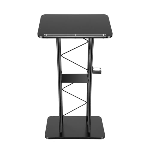 Curved Podium Stand, 47 Inch Tall Metal Lectern, Black Portable Pulpit with Book Stopper & Cup Holder for School, Conference, Stage, and Classroom Settings