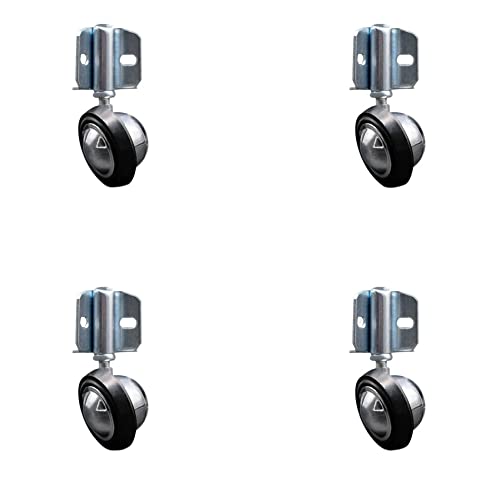 2-1/4 Inch Swivel Metal with Soft Rubber Tread Ball Caster Wheels for Furniture - Bright Chrome Finish Stem Casters with Corner Mount Bracket - 300lbs. Total Capacity - Set of 4 - Service Caster Brand