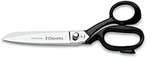 3 Claveles 9" Tailor Scissors, Nickel, Carbon Steel, Black, 23 cm (9")