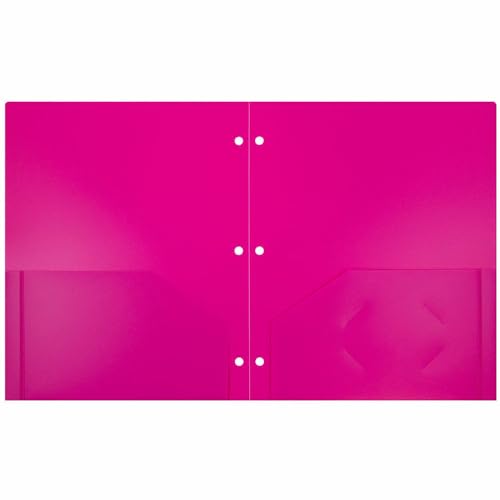 JAM PAPER Heavy Duty Plastic 3 Hole Punch Pocket Folders - Extra Tough School Folders - Fuchsia Hot Pink - Bulk 48/Pack