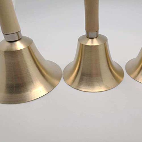 Hand Bell Extra Loud Solid Brass Call Bell， Rattle Bell with Wooden Handle School Bell Handheld Loud Call Bell for Table Hotel Counter Reception Restaurant Bar- 14cm
