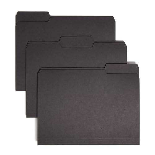 Smead Interior File Folder, 1/3-Cut Tab, Letter Size, Black, 100 per Box, Expandable File Folders for Filing Cabinet